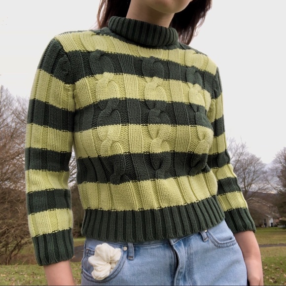 Cable knit striped turtleneck - Picture 3 of 4